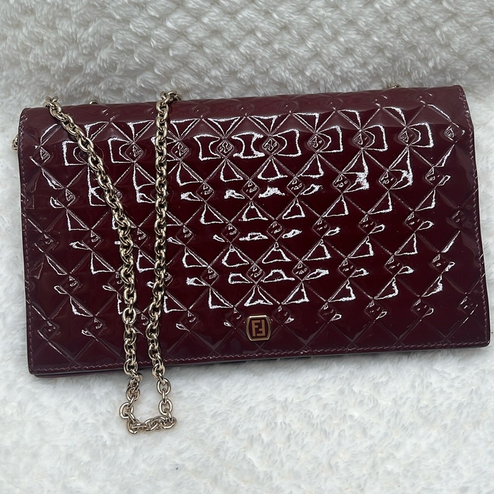 Fendi Burgundy Quilted Chain Wallet